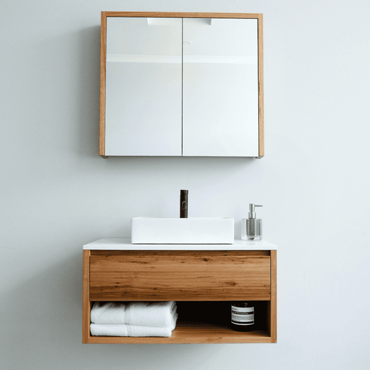 Heathcote Floating Vanity w Shelf in Wormy Chestnut