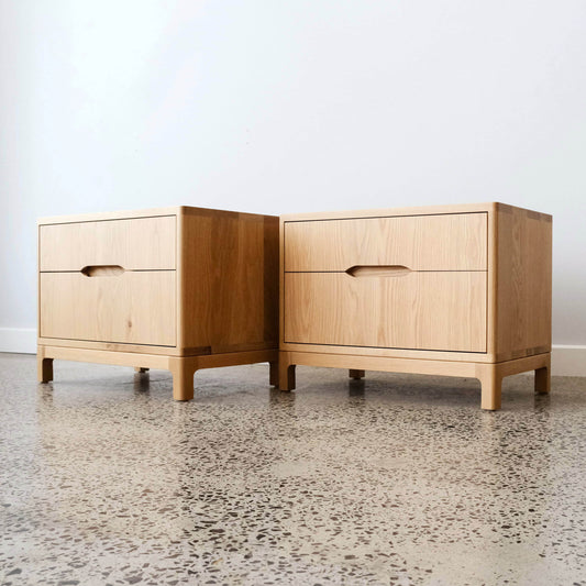 Clifton Bedside Tables in American Oak-Raw