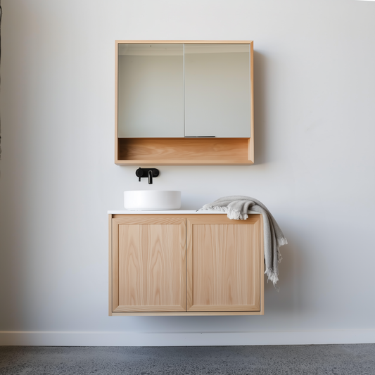 Ellsworth Shaker Floating Vanity in American Oak - 2 door - 900w x 600h
