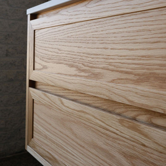 Ellsworth Shaker Floating Vanity in American Oak - 2 draw - 900w x 500h