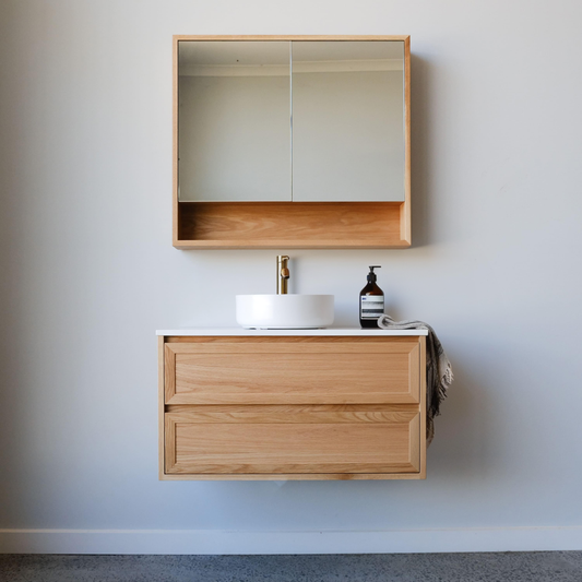 Ellsworth Shaker Floating Vanity in American Oak - 2 draw - 900w x 500h