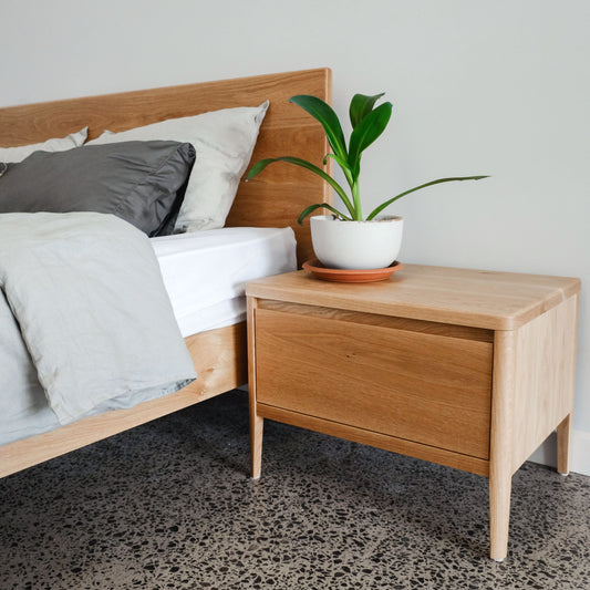 Mayfield Bedside Tables in American Oak - 600w x 450h