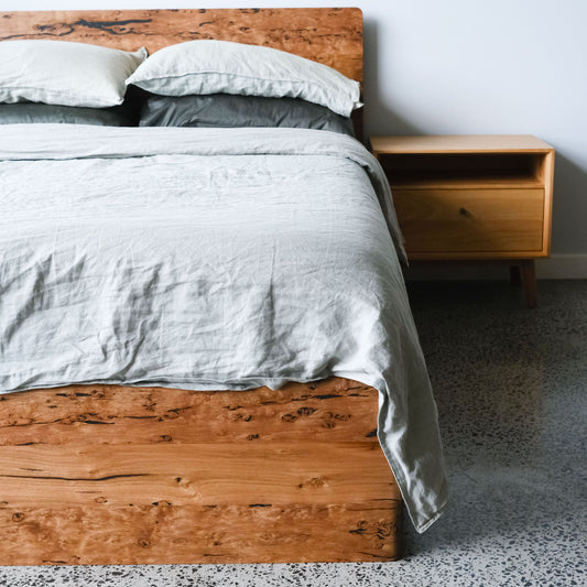 Plymouth Panel Timber Bed in Birdseye Stringybark - Queen