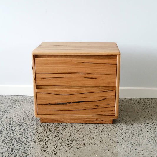 Plymouth Plinth Bedside Tables in Recycled Messmate - 600w x 530h