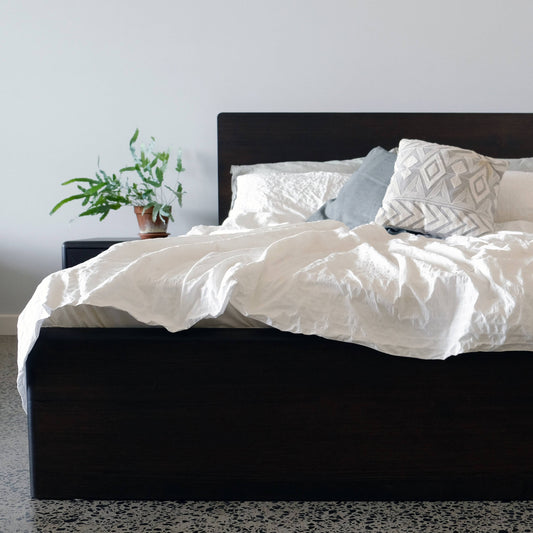 Plymouth Panel Timber Bed in Black Oak - Queen