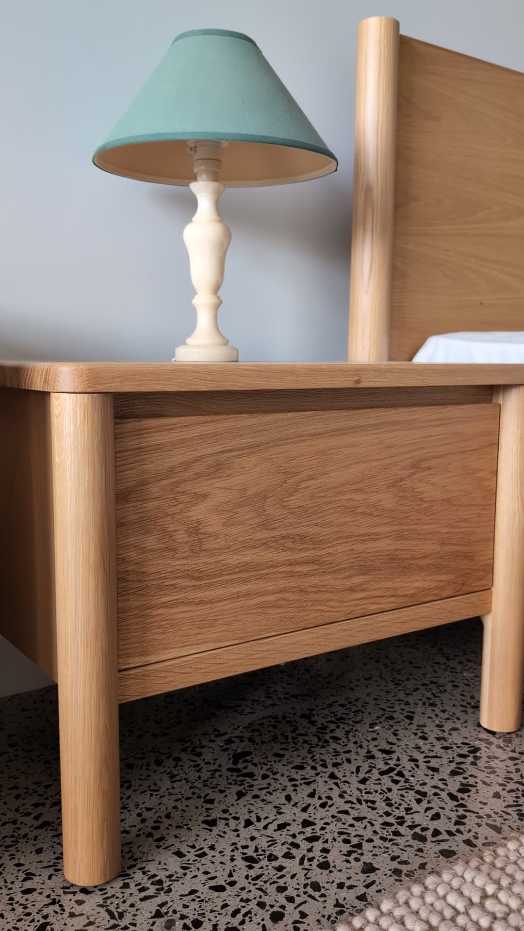 Bristol Bedside Table in American Oak - 600w x 450h