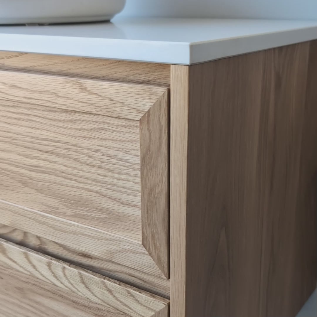 Ellsworth Shaker Floating Vanity in American Oak - 2 draw - 900w x 500h