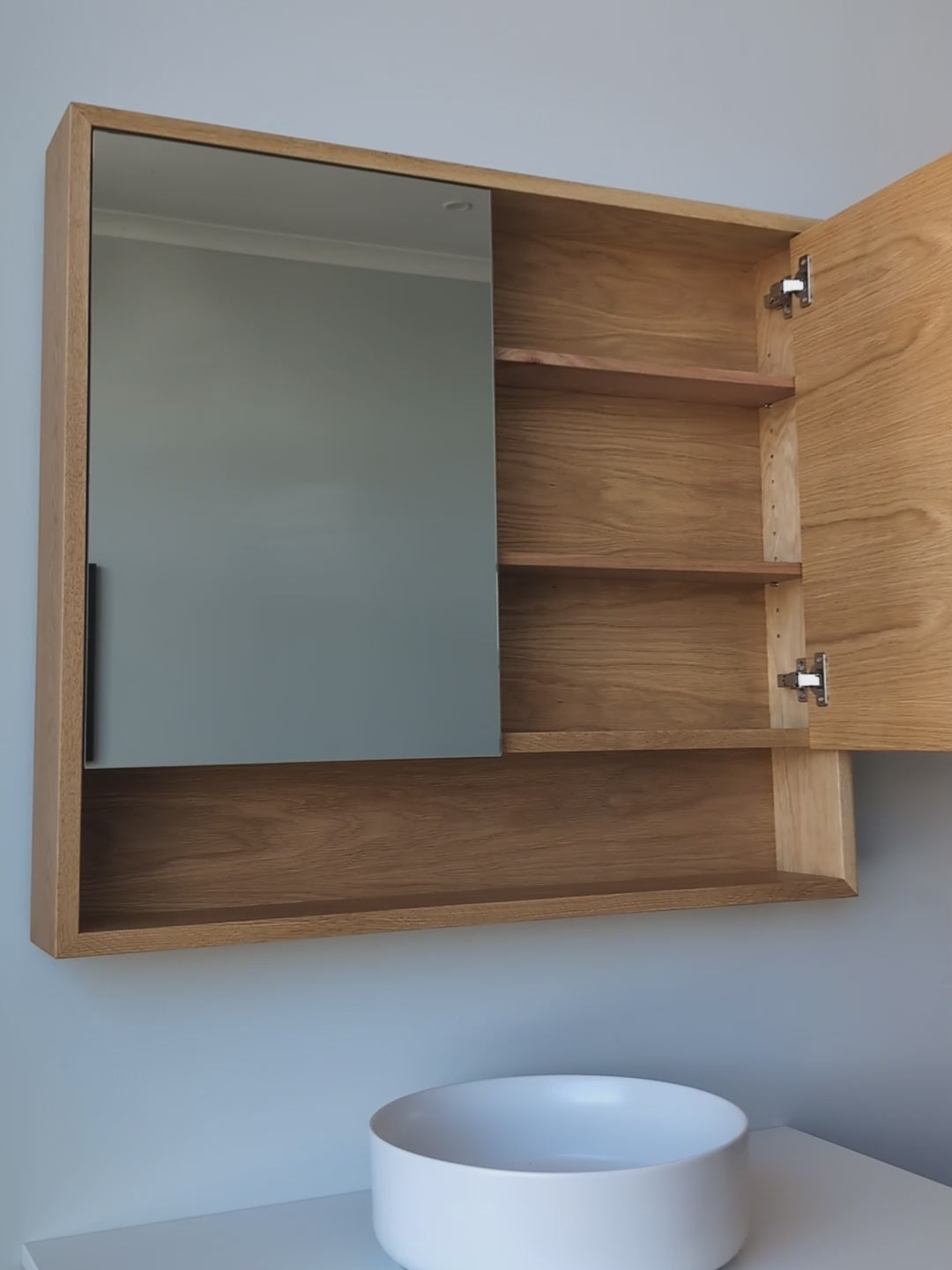 Heathcote Mirrored Shaving Cabinet in American Oak - 900w x 800h