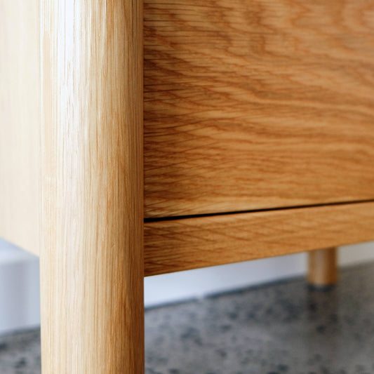 Bristol Bedside Table in American Oak - 600w x 450h