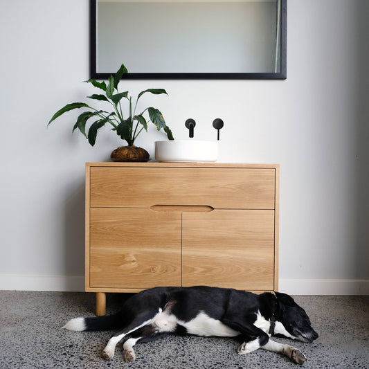 Bristol Freestanding Vanity in American Oak - 1000w x 850h