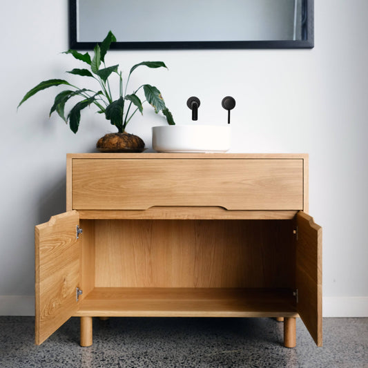 Bristol Freestanding Vanity in American Oak - 1000w x 850h