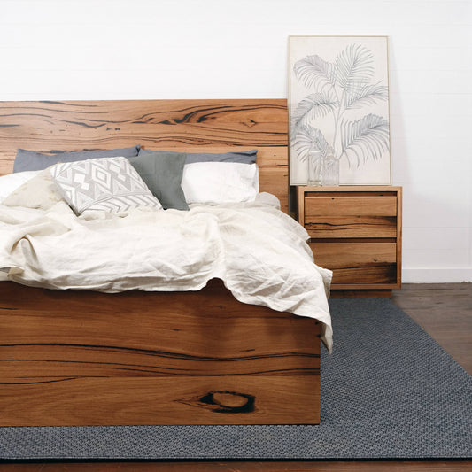 Heathcote Panel Timber Bed in Recycled Messmate