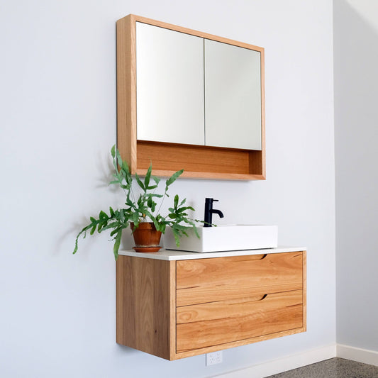 Heathcote Curve Floating Vanity in Blackbutt - 900w