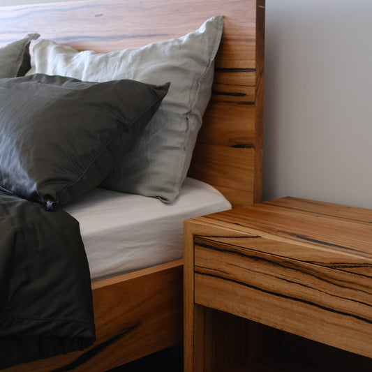 Heathcote Floating Timber Bed in Wormy Chestnut