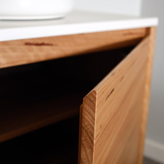 Heathcote Floating Bathroom Vanity with Stone Top in Blackbutt