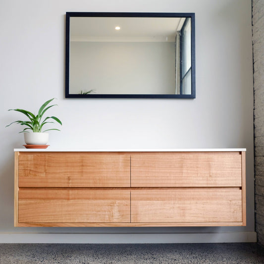 Heathcote Floating Bathroom Vanity with Stone Top in Tas Oak