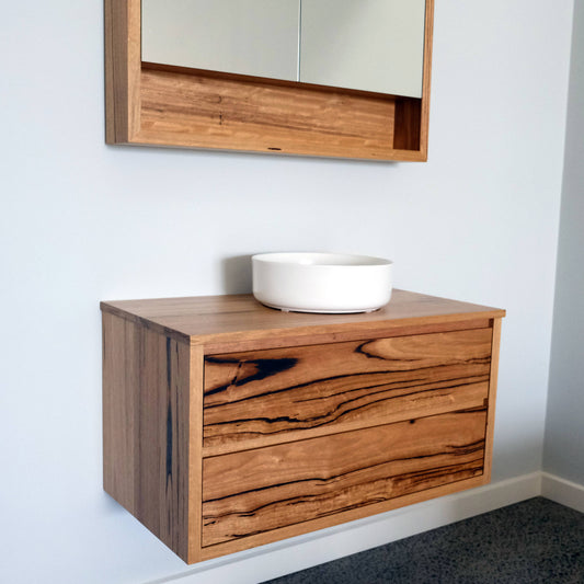 Heathcote Floating Bathroom Vanity with Timber Top in Wormy Chestnut