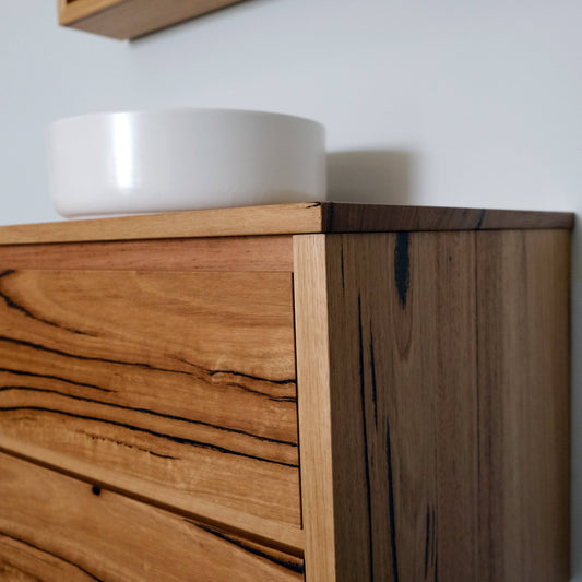 Heathcote Floating Bathroom Vanity with Timber Top in Wormy Chestnut