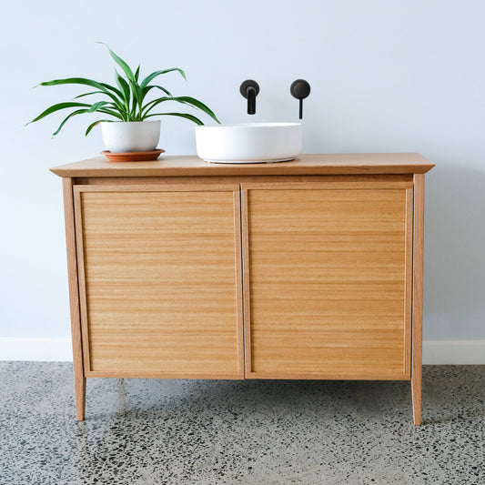 Penelope Timber Shaker Freestanding Vanity in Tas Oak - 1200w x 450d x 800h