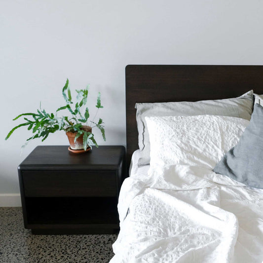 Plymouth Plinth Bedside Tables in Black Oak - 600w x 500h