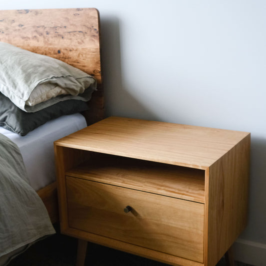 Crawford Bedside Table in Blackbutt - 600w x 550h