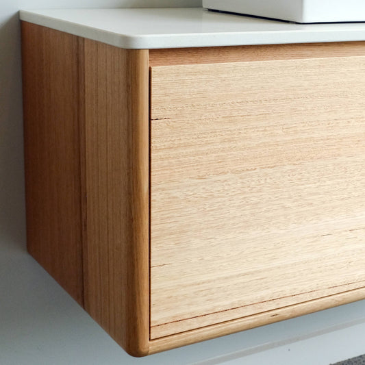 Plymouth Floating Bathroom Vanity with Stone Top in Tas Oak