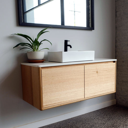 Plymouth Floating Bathroom Vanity with Stone Top in Tas Oak