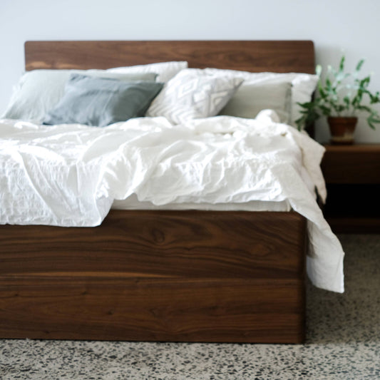 Plymouth Panel Timber Bed in Walnut - Queen