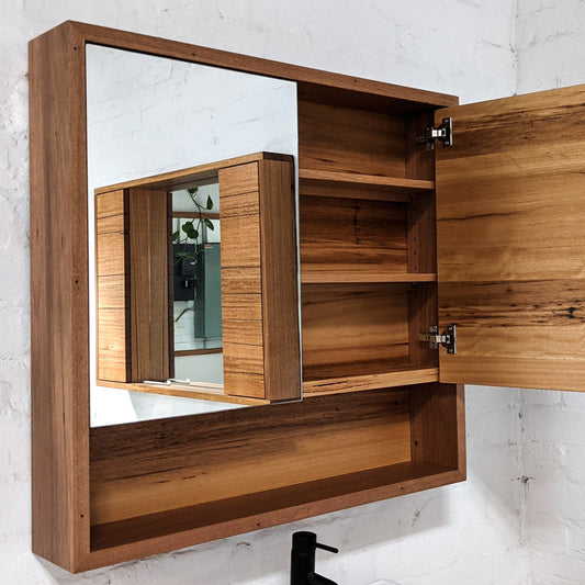 Heathcote Mirrored Shaving Cabinet w Shelf - Wormy Chestnut - 900w x 800h