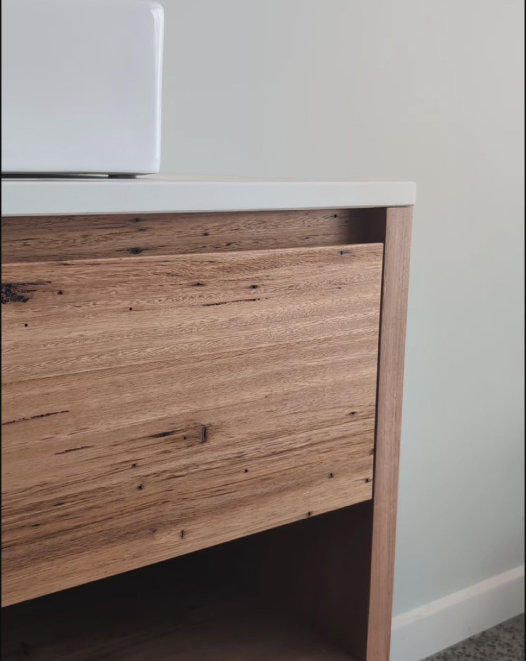 Heathcote Floating Vanity w Shelf in Wormy Chestnut